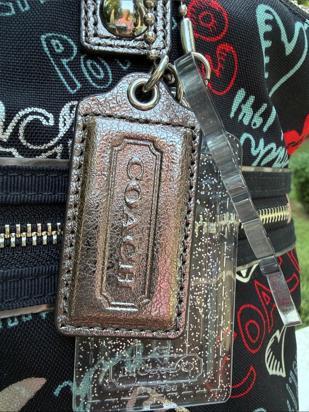 Coach Black Multi Poppy Heart-Print Shoulder Bag 3 poppy Tags EUC - Picture 6 of 17